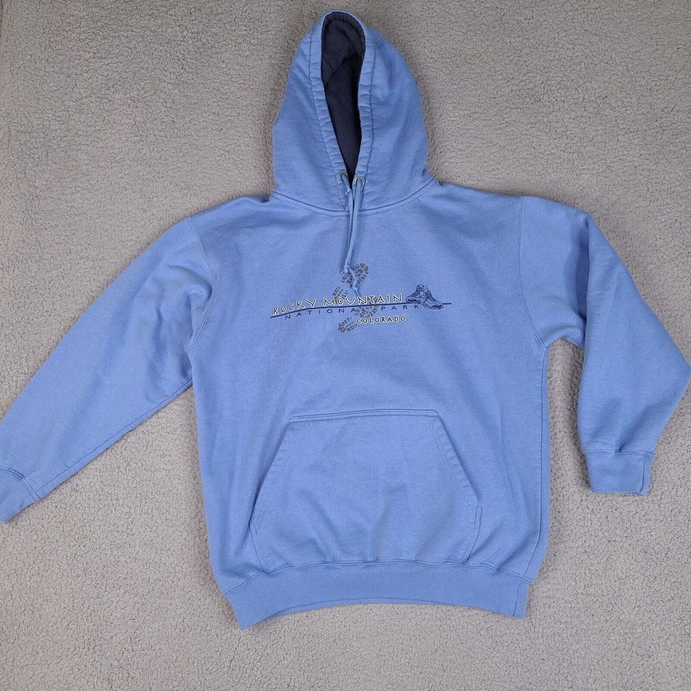 Vintage Kenpo Hoodie Adult Medium Blue Rocky Mountain Park‎ Colorado Sweatshirt